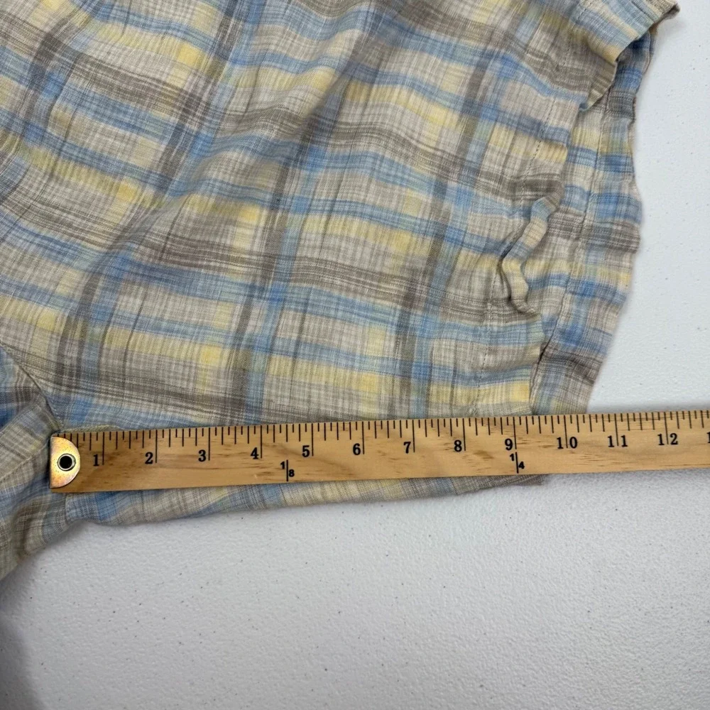 Tommy Bahama Mens Plaid Linen Blend Shorts Blue Yellow Tan Size‎ 40 Flat Front